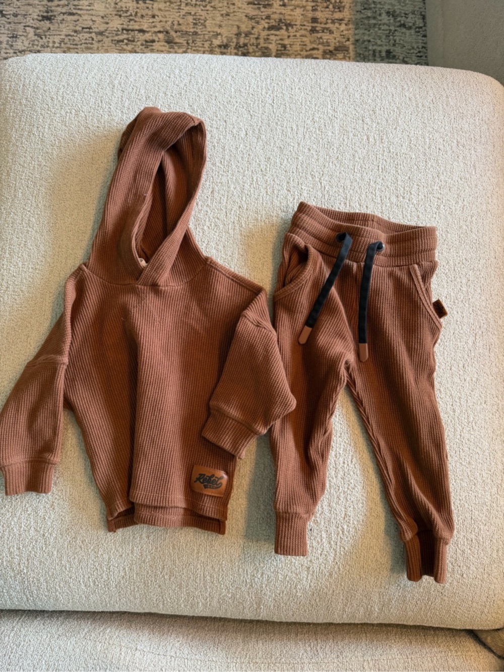 Rebel Bro Waffle Knit Hoodie Jogger Set Brown Baby 12-18M